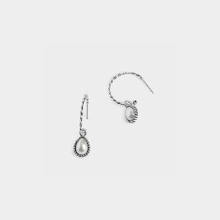 Rope Detail w/ Dangle Pearl Earrings - Silver