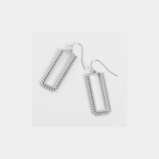 Studded Rectangle Drop Earrings - Silver