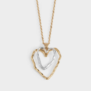 Mixed Metal Double Heart Necklace - Mixed