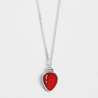 Red Light Bulb Necklace - Silver