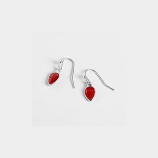 Red Light Bulb Earrings - Silver