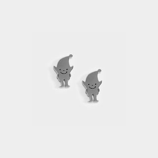 Metal Gnome Stud Earrings - Silver