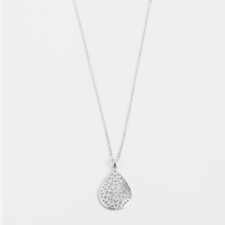 Silver Flower Drop Necklace - Silver