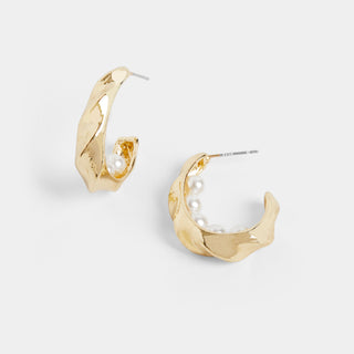 Gold Ripple Pearl Earrings - Gold