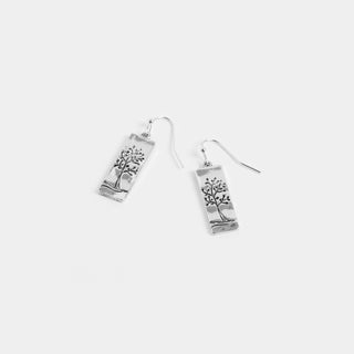 Silver Rectangle Tree Earrings - Silver