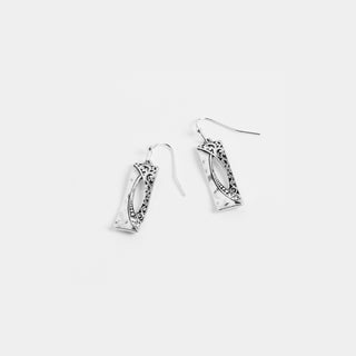 Silver Rectangle Hollow w/ Stone Earrings - Silver