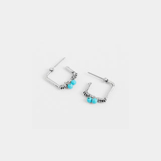 Silver Square Turquoise Bead Stud Earrings - Silver