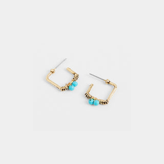 Gold Square Turquoise Bead Stud Earrings - Gold