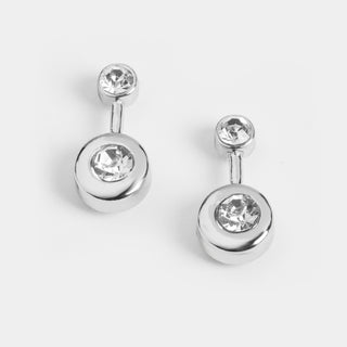 Silver Two Circle Drop Stud Earrings - Silver