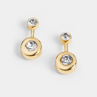 Gold Two Circle Drop Stud Earrings - Gold