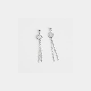 Dimple Disc Chain Dangle Earrings - Silver