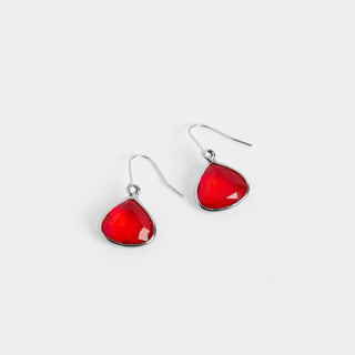 Dew Drop Earrings - Red/Silver