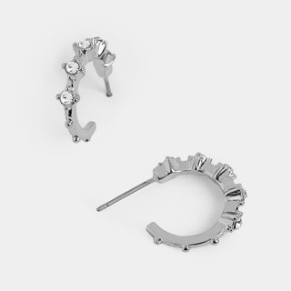 Jeweled Hoop Stud Earrings - Clear/Silver