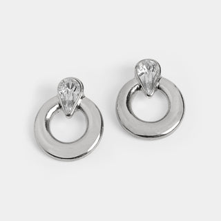 Teardrop Stone Ring Stud Earrings - Clear/Silver