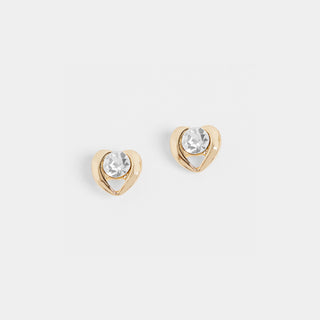 Jeweled Heart Stud Earrings - Clear/Gold