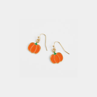 Halloween Enamel Dangle Earrings - Pumpkin - Gold