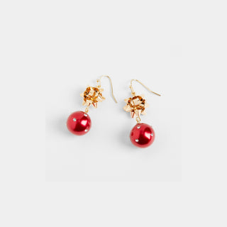 Holiday Bow Ornament Earrings - Red/Gold