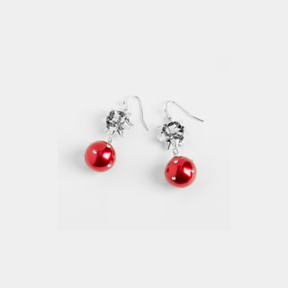 Holiday Bow Ornament Earrings - Red/Silver