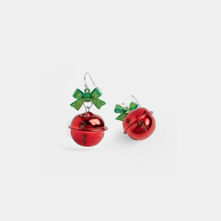 Holiday Jingle Bell Bow Earrings - Red/Green