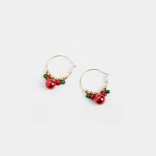 Holiday Jingle Bell Hoop Earrings - Red/Green/Gold