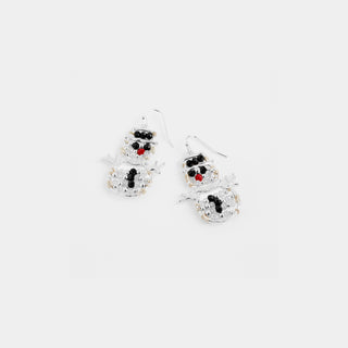 Holiday Beaded Snowman Earrings - Silver