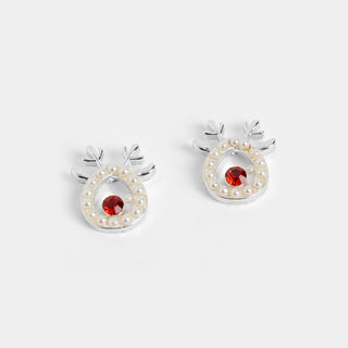 Holiday Mini Pearl Reindeer Stud Earrings - Silver