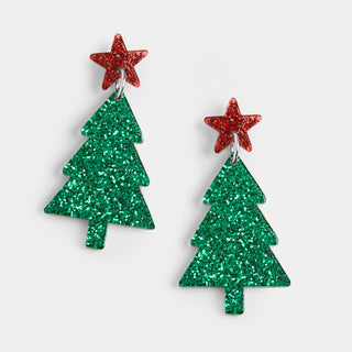 Holiday Acrylic Earrings - Christmas Tree - Silver