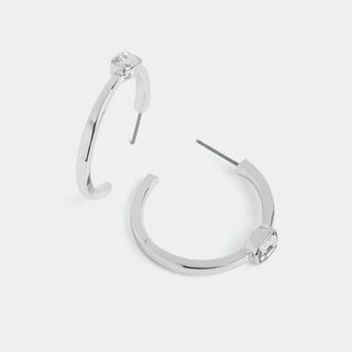 Baguette Stone Set Hoop Earring - Clear/Silver