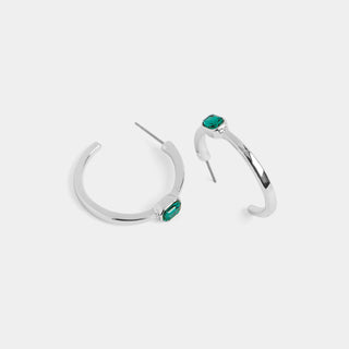 Baguette Stone Set Hoop Earring - Emerald/Silver
