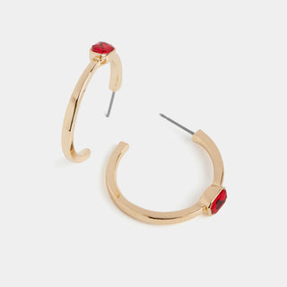 Baguette Stone Set Hoop Earring - Red/Gold