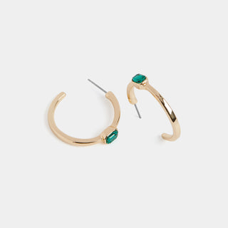 Whispers Baguette Stone Set Hoop Earring - Emerald/Gold